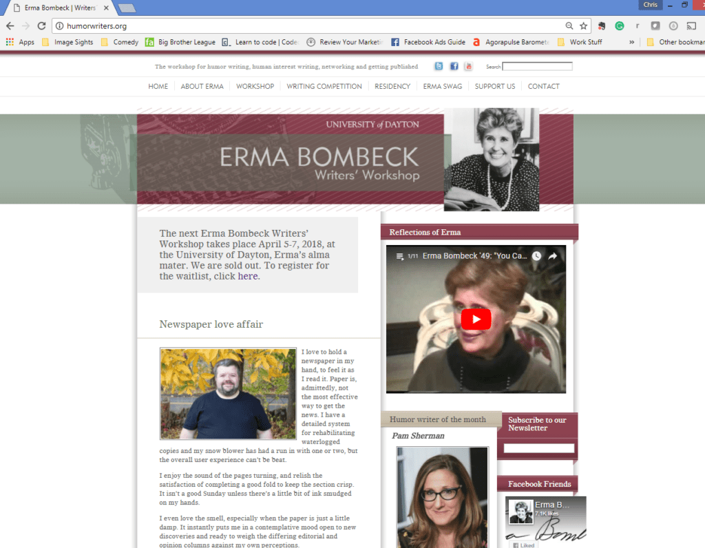 Featured by Erma Bombeck Writer’s Workshop on HumorWriters.org