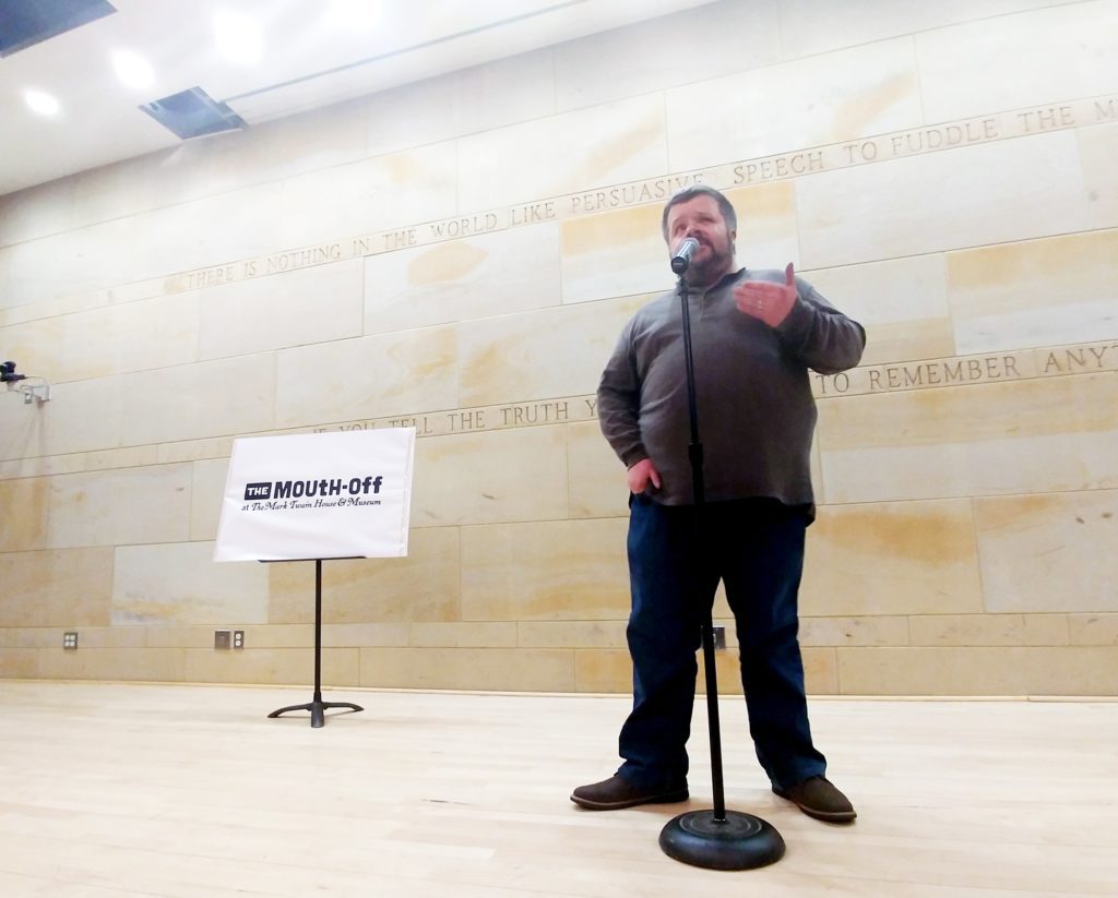 Storyteller Chris Gaffney at the Mouth Off Mark Twain House